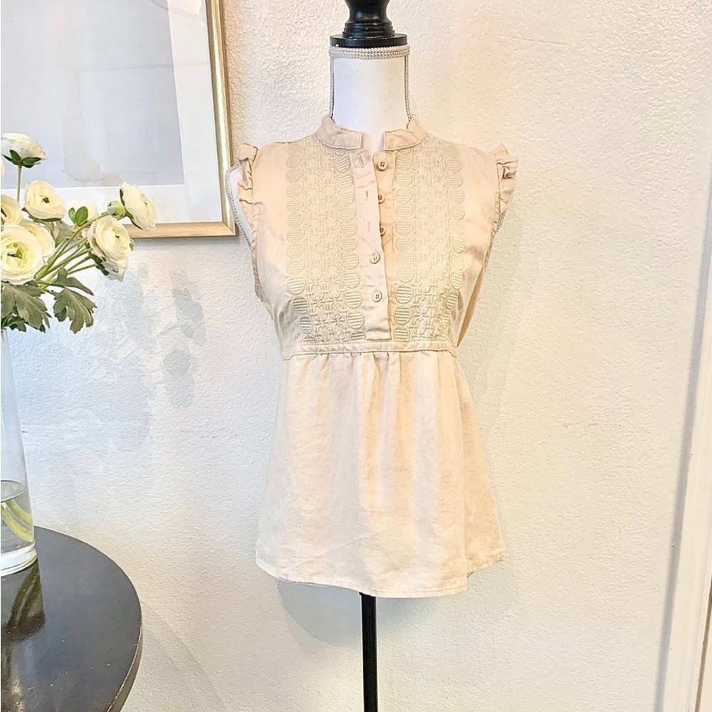Beige Linen Blouse  Size Medium